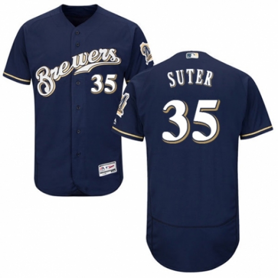 Men's Majestic Milwaukee Brewers #35 Brent Suter White Alternate Flex Base Authentic Collection MLB Jersey - Ujersey