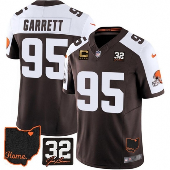 Men's Cleveland Browns #95 Myles Garrett Brown Alternate 2025 F.U.S.E. 4-Star C With Jim Brown Memorial & Home Vapor Limited Football Stitched Jersey - Ujersey