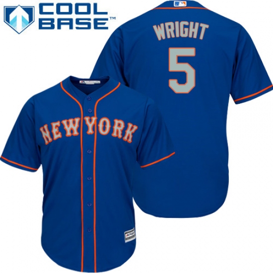 Men's Majestic New York Mets #5 David Wright Replica Royal Blue Alternate Road Cool Base MLB Jersey - Ujersey