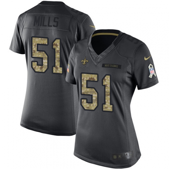 Women's Nike New Orleans Saints #51 Sam Mills Limited Black 2016 Salute to Service NFL Jersey - Ujersey