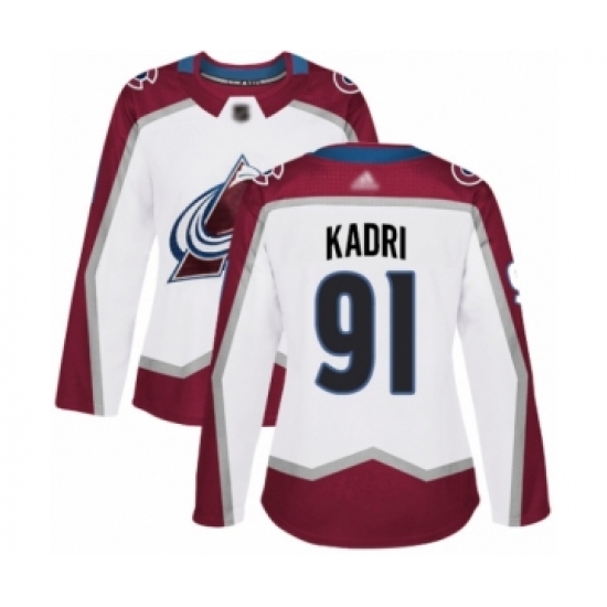 Women's Colorado Avalanche #91 Nazem Kadri Authentic White Away Hockey Jersey - Ujersey