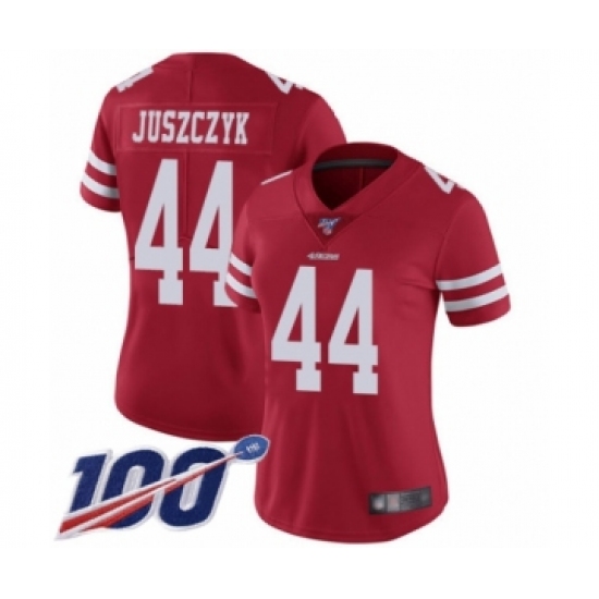 Women's San Francisco 49ers #44 Kyle Juszczyk Red Team Color Vapor Untouchable Limited Player 100th Season Football Jersey - Ujersey