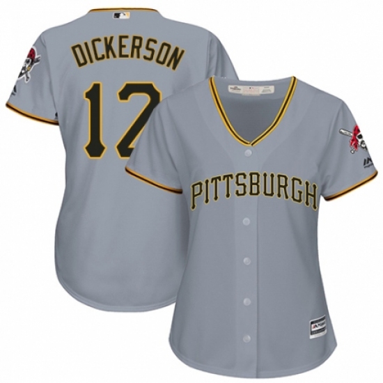 Women's Majestic Pittsburgh Pirates #12 Corey Dickerson Replica Grey Road Cool Base MLB Jersey - Ujersey