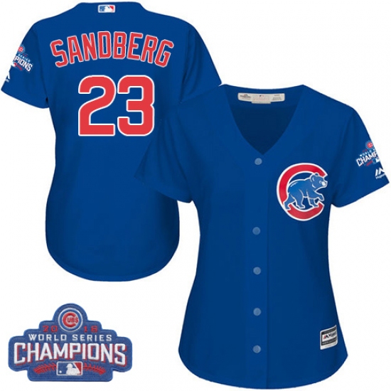 Women's Majestic Chicago Cubs #23 Ryne Sandberg Authentic Royal Blue Alternate 2016 World Series Champions Cool Base MLB Jersey - Ujersey