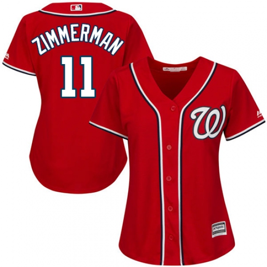 Women's Majestic Washington Nationals #11 Ryan Zimmerman Authentic Red Alternate 1 Cool Base MLB Jersey - Ujersey