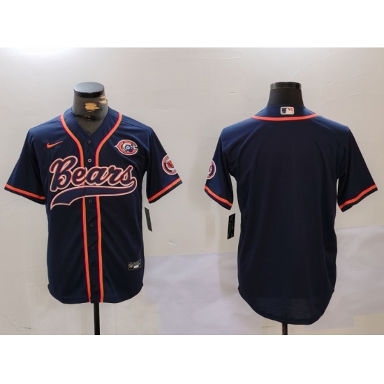 Men's Chicago Bears Blank Navy Blue With Cool Base Stitched Baseball Jersey - Ujersey