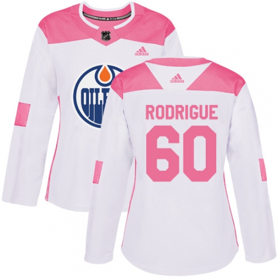 Women's Adidas Edmonton Oilers #60 Olivier Rodrigue Authentic White Pink Fashion NHL Jersey - Ujersey