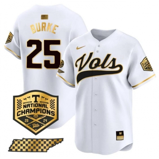 Men's Tennessee Volunteers #25 Blake Burke White Gold 2024 Champions Vapor Limited Stitched Jersey - Ujersey