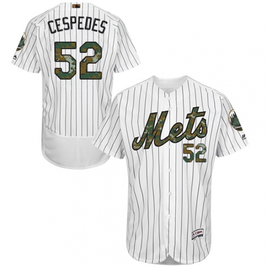 Men's Majestic New York Mets #52 Yoenis Cespedes Authentic White 2016 Memorial Day Fashion Flex Base MLB Jersey