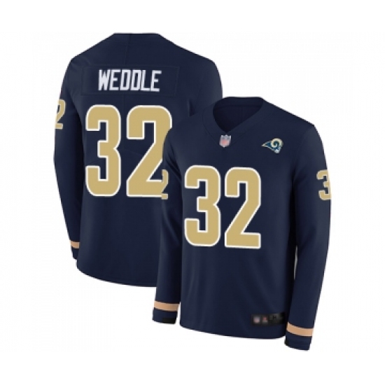 Men's Los Angeles Rams #32 Eric Weddle Limited Navy Blue Therma Long Sleeve Football Jersey - Ujersey
