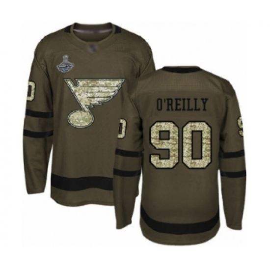 Men's St. Louis Blues #90 Ryan O'Reilly Authentic Green Salute to Service 2019 Stanley Cup Champions Hockey Jersey - Ujersey