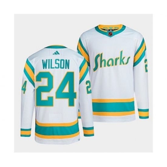 Men's San Jose Sharks #24 Doug Wilson White 2022 Reverse Retro Stitched Jersey - Ujersey