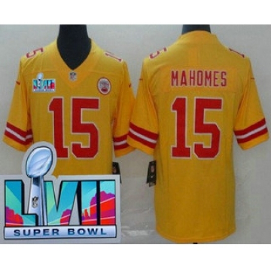 Men's Kansas City Chiefs #15 Patrick Mahomes Limited Yellow Inverted Super Bowl LVII Vapor Jersey - Ujersey
