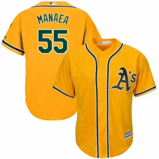Men's Majestic Oakland Athletics #55 Sean Manaea Replica Gold Alternate 2 Cool Base MLB Jersey - Ujersey