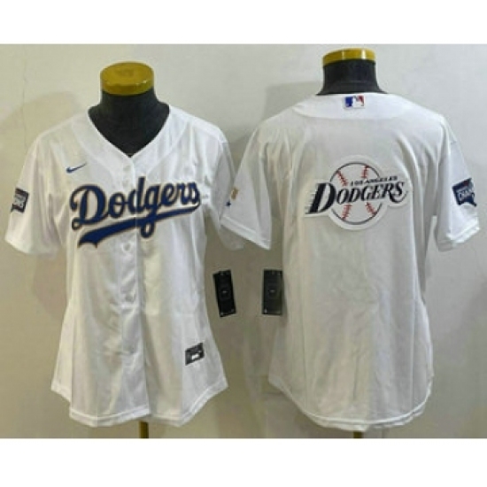 Women's Los Angeles Dodgers Big Logo White Gold Championship Stitched MLB Cool Base Nike Jersey - Ujersey