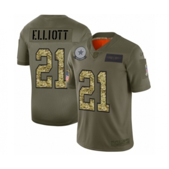 Men's Dallas Cowboys #21 Ezekiel Elliott 2019 Olive Camo Salute to Service Limited Jersey - Ujersey
