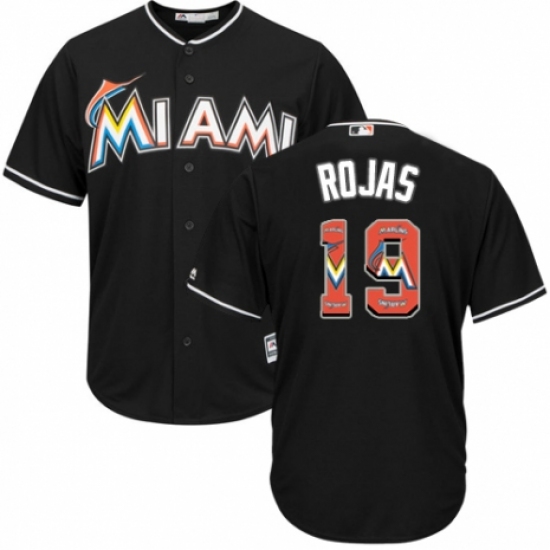 Men's Majestic Miami Marlins #19 Miguel Rojas Authentic Black Team Logo Fashion Cool Base MLB Jersey - Ujersey