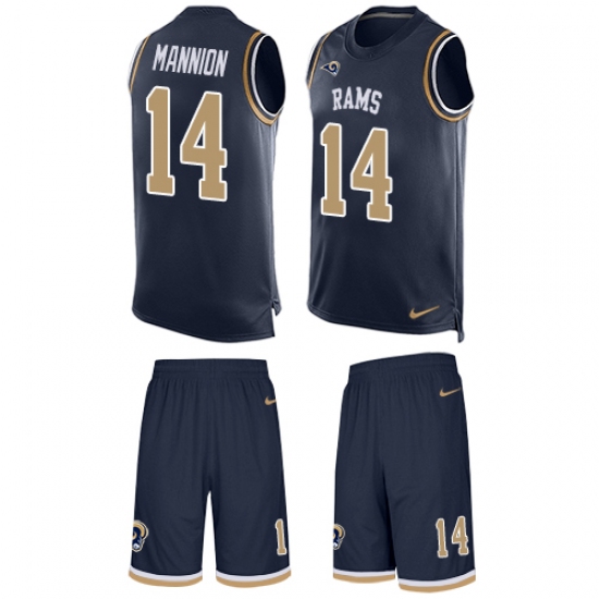 Men's Nike Los Angeles Rams #14 Sean Mannion Limited Navy Blue Tank Top Suit NFL Jersey - Ujersey