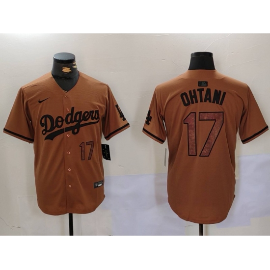 Men's Los Angeles Dodgers #17 Shohei Ohtani Number Olive Cool Base Limited Stitched Jersey - Ujersey