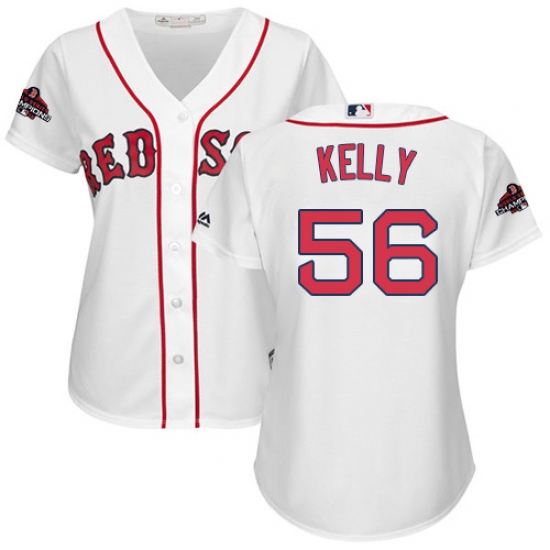 Women's Majestic Boston Red Sox #56 Joe Kelly Authentic White Home 2018 World Series Champions MLB Jersey - Ujersey