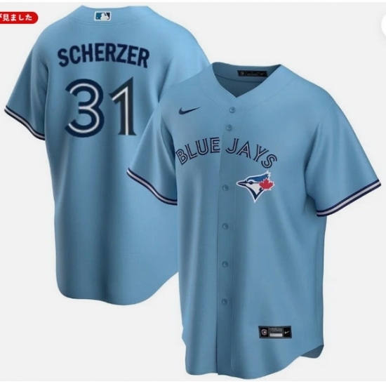 Men's Toronto Blue Jays 31 Max Scherzer Light Blue Cool Base Stitched Baseball Jersey