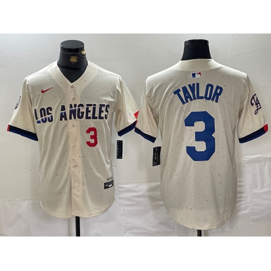 Men's Los Angeles Dodgers #3 Chris Taylor Number Cream 2024 City Connect Limited Stitched Jersey - Ujersey