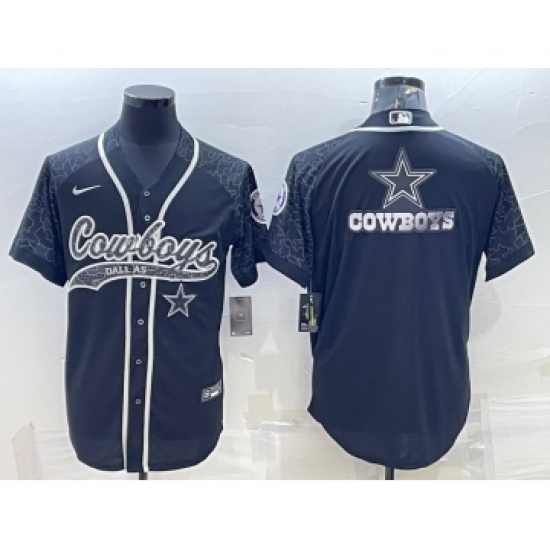 Men's Dallas Cowboys Black Reflective Team Big Logo With Patch Cool Base Stitched Baseball Jersey - Ujersey