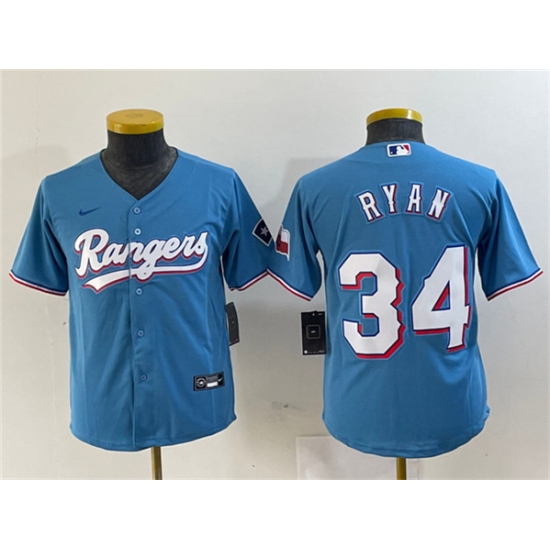 Women's Texas Rangers #34 Nolan Ryan Blue With Stitched Baseball Jersey(Run Small) - Ujersey
