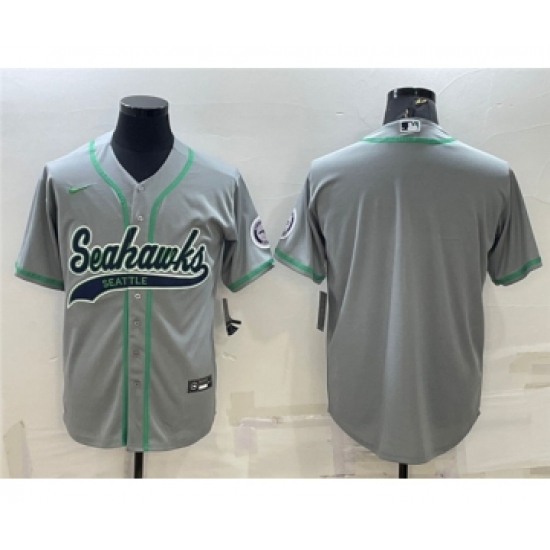 Men's Seattle Seahawks Gray With Patch Cool Base Stitched Baseball Jersey - Ujersey