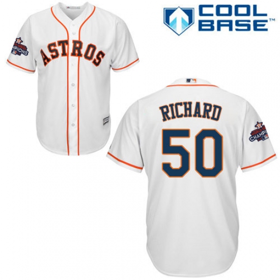 Youth Majestic Houston Astros #50 J.R. Richard Authentic White Home 2017 World Series Champions Cool Base MLB Jersey - Ujersey