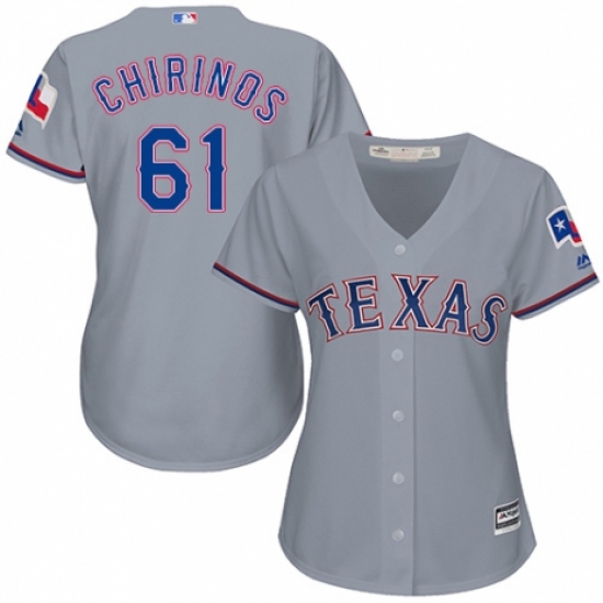 Women's Majestic Texas Rangers #61 Robinson Chirinos Replica Grey Road Cool Base MLB Jersey - Ujersey