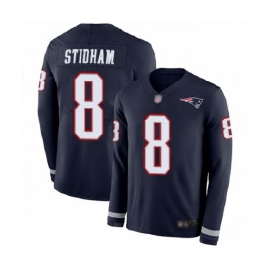 Men's New England Patriots #8 Jarrett Stidham Limited Navy Blue Therma Long Sleeve Football Jersey - Ujersey