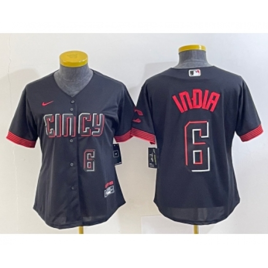 Women's Cincinnati Reds #6 Jonathan India Number Black 2023 City Connect Cool Base Stitched Jersey 1 - Ujersey