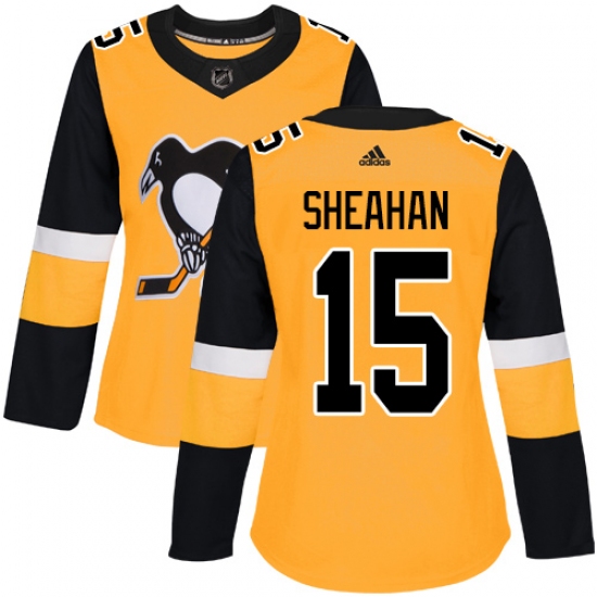 Women's Adidas Pittsburgh Penguins #15 Riley Sheahan Authentic Gold Alternate NHL Jersey - Ujersey