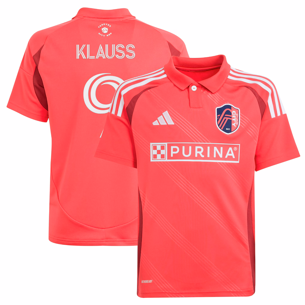 Youth St. Louis City SC João Klauss adidas Red 2025 Forever CITY Red Replica Player Jersey - ujerseystore