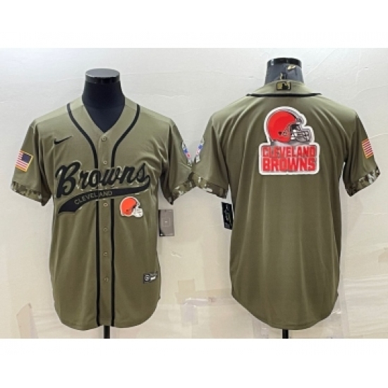 Men's Cleveland Browns Olive 2022 Salute To Service Team Big Logo Cool Base Stitched Baseball Jersey - Ujersey
