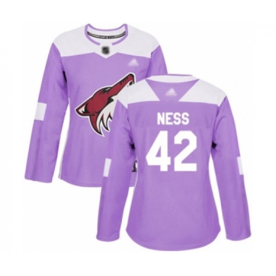Women's Arizona Coyotes #42 Aaron Ness Authentic Purple Fights Cancer Practice Hockey Jersey - Ujersey