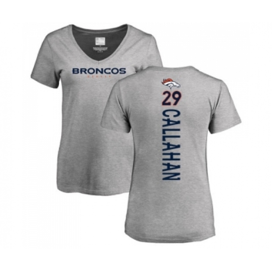 Football Women's Denver Broncos #29 Bryce Callahan Ash Backer V-Neck T-Shirt - Ujersey