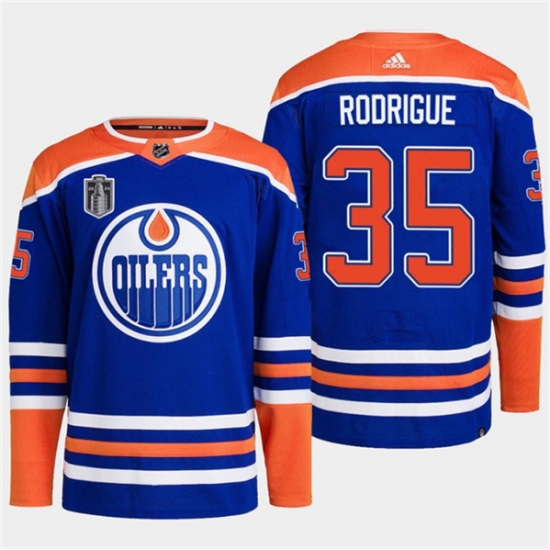 Men's Edmonton Oilers #35 Olivier Rodrigue Royal 2024 Stanley Cup Final Stitched Jersey