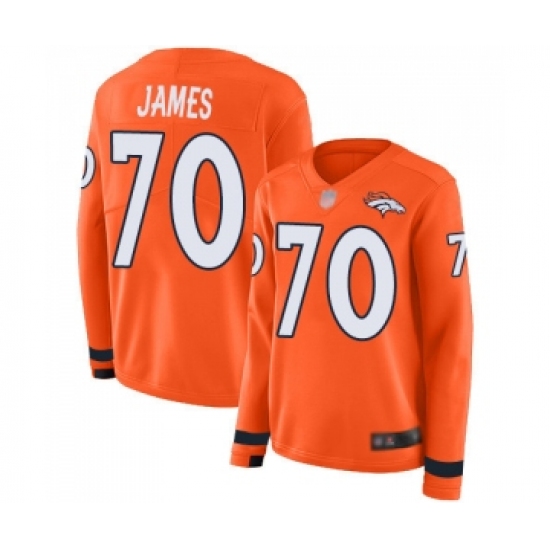 Women's Denver Broncos #70 Ja Wuan James Limited Orange Therma Long Sleeve Football Jersey - Ujersey