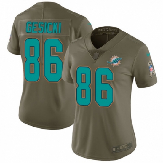 Women's Nike Miami Dolphins #86 Mike Gesicki Limited Olive 2017 Salute to Service NFL Jersey - Ujersey