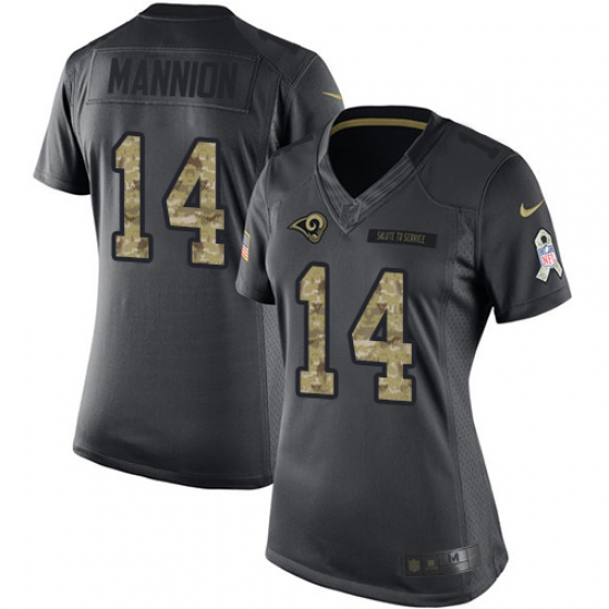 Women's Nike Los Angeles Rams #14 Sean Mannion Limited Black 2016 Salute to Service NFL Jersey - Ujersey