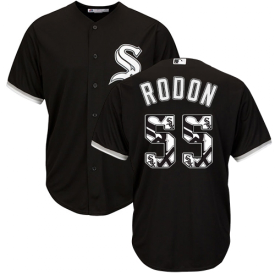 Men's Majestic Chicago White Sox #55 Carlos Rodon Authentic Black Team Logo Fashion Cool Base MLB Jersey - Ujersey