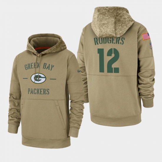 Men's Green Bay Packers #12 Aaron Rodgers 2019 Salute to Service Sideline Therma Pullover Hoodie - Tan - Ujersey