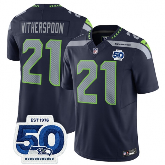 Men's Seattle Seahawks #21 Devon Witherspoon Navy 2025 F.U.S.E. 50th Anniversary Vapor Limited Football Stitched Jersey - Ujersey