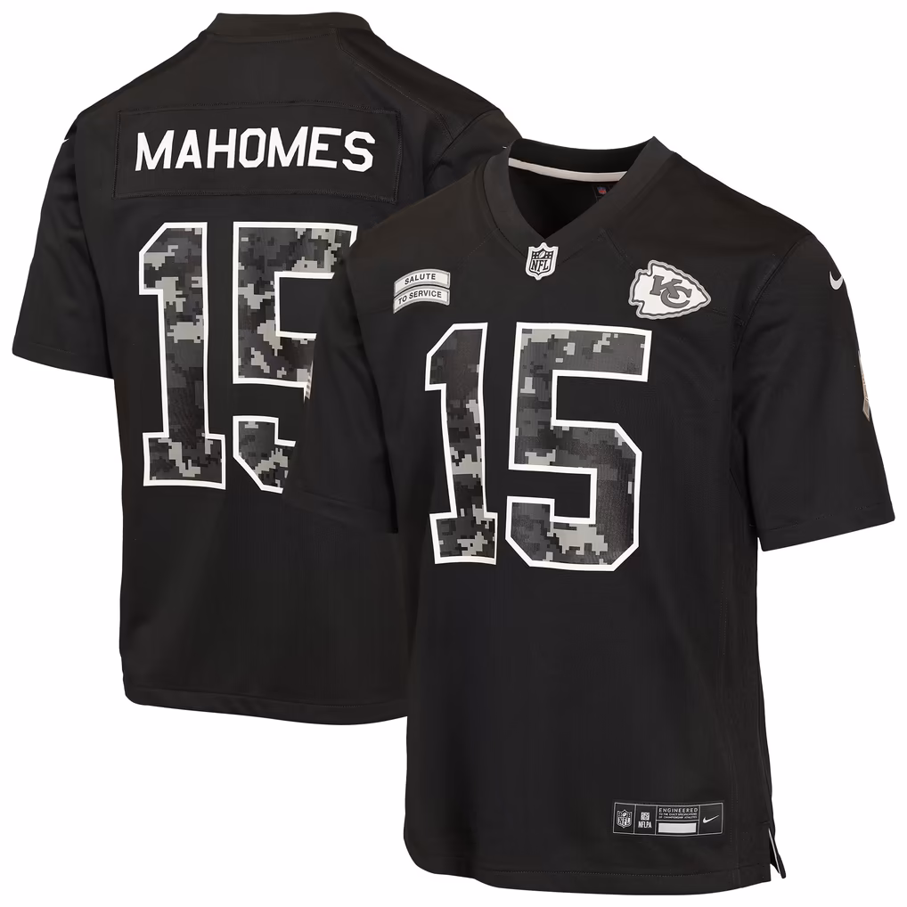 Youth Kansas City Chiefs Patrick Mahomes Nike Black 2026 Salute to Service Game Jersey - Ujersey