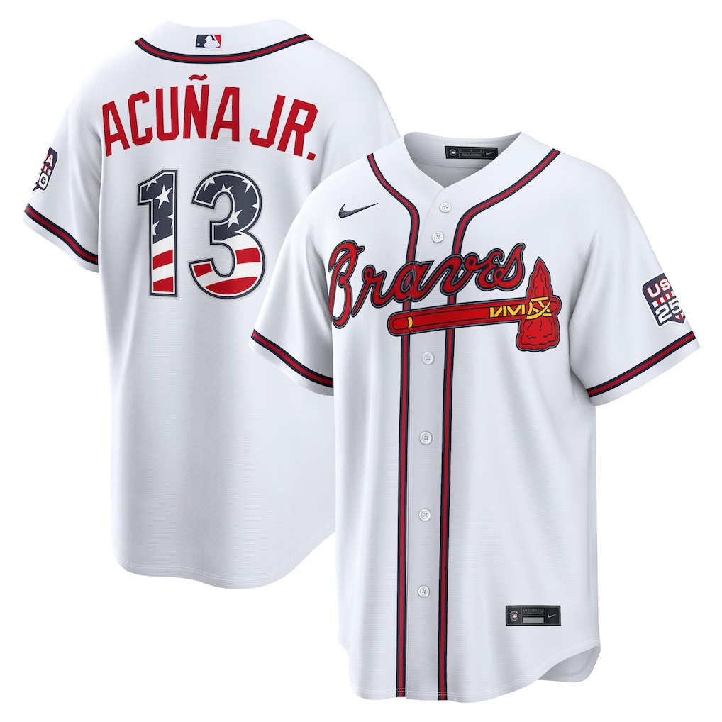 Men's Atlanta Braves Ronald Acuña Jr. Nike White USA 250 Fourth of July Home Stadium Jersey - Ujersey