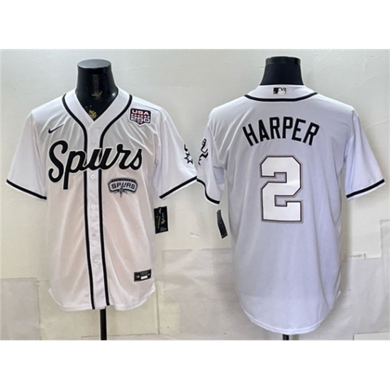 Men's San Antonio Spurs #2 Dylan Harper White USA 250 Stitched Baseball Jersey - Ujersey