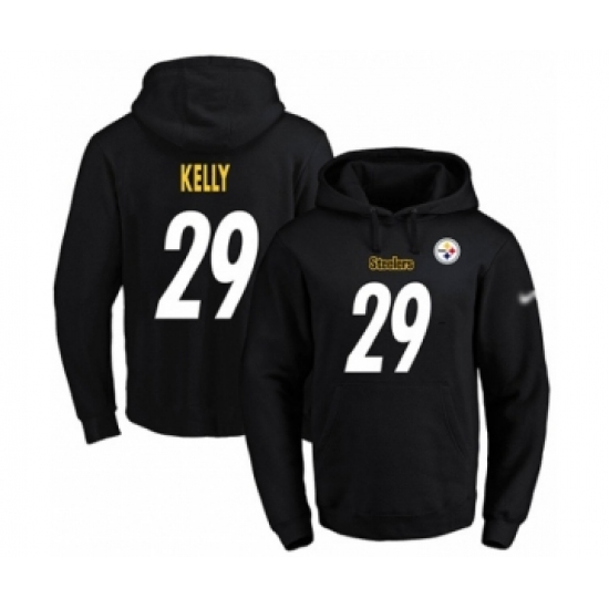 Football Men's Pittsburgh Steelers #29 Kam Kelly Black Name & Number Pullover Hoodie - Ujersey