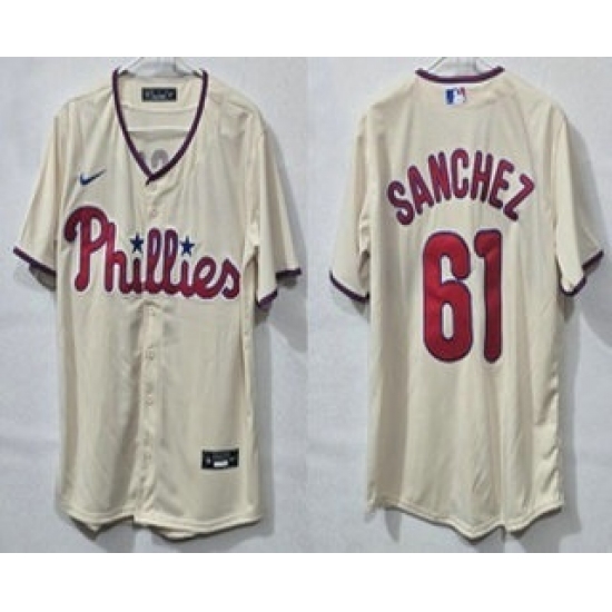 Men's Philadelphia Phillies #61 Cristopher Sanchez Cream Cool Base Jersey - Ujersey